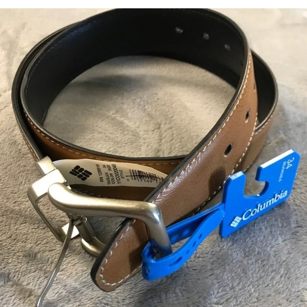Columbia Mens Reversible Leather Belt Tan Black Size 34 11CO020048 New